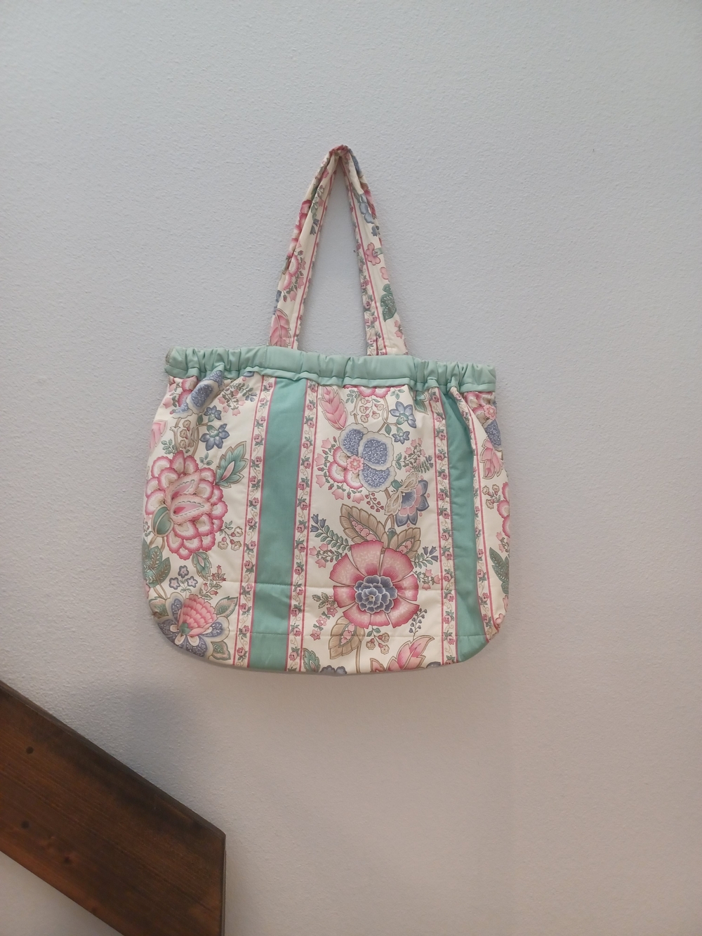 Source Unknown Quilted Floral Tote in Pink & Mint